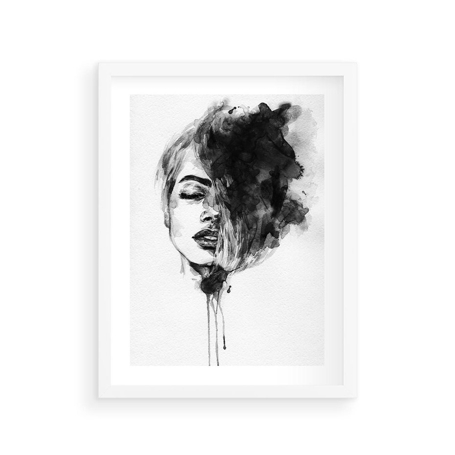 Plakat w ramie 30x40 - Kobieta w akwareli - kobieta, akwarela - rama biała