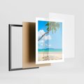 Plakat w ramie 40x50 - Hawajska palma i huśtawka na plaży - palma, huśtawka - rama czarna