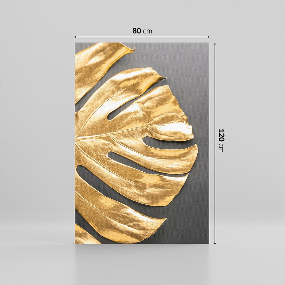 Obraz na płótnie 80x120 - Złoty Liść Monstera - złoty, liść