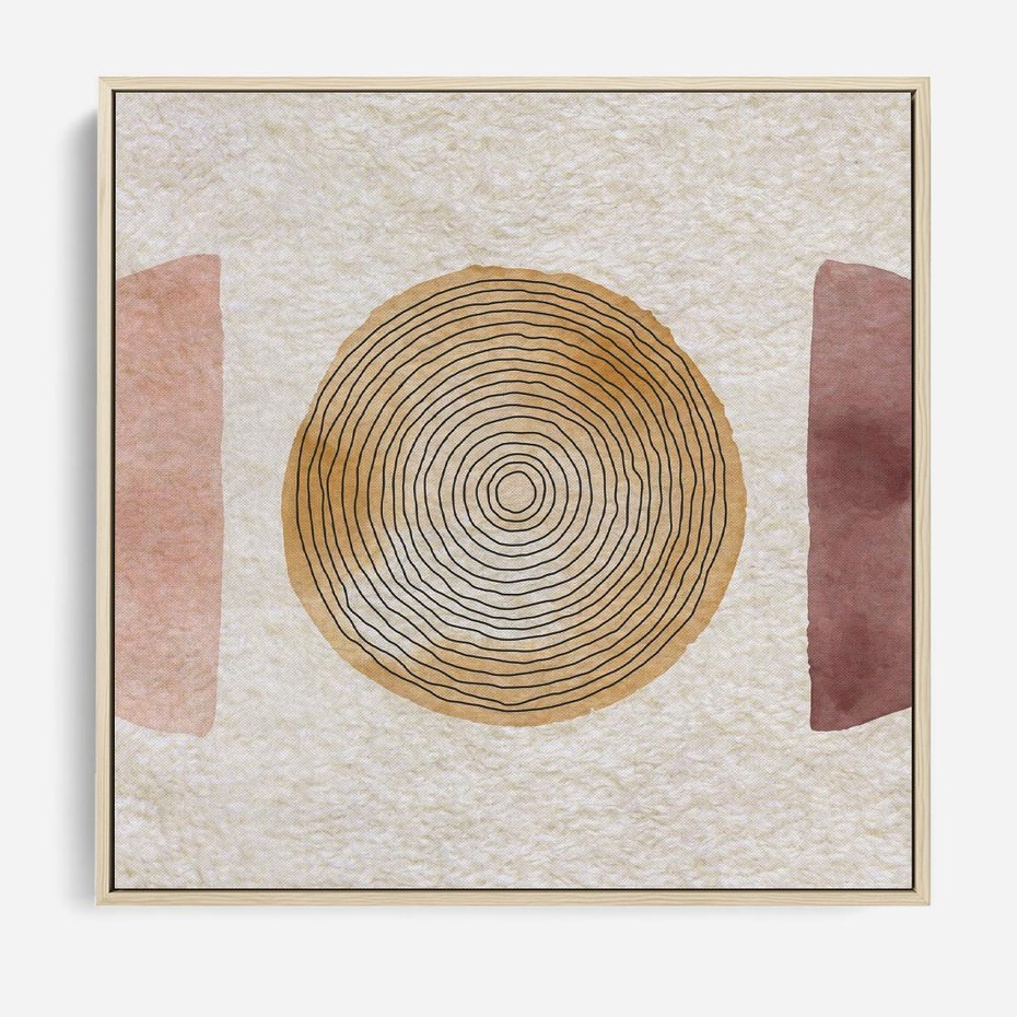 Obraz w ramie 80x80 - Zapisane w promieniach słońca - beżowe strukturalne tło, koła - rama drewno