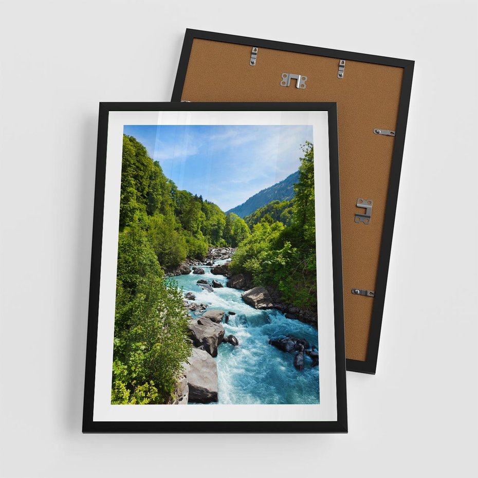 Plakat w ramie 50x70 - Górski strumyk - strumyk, góry - rama czarna