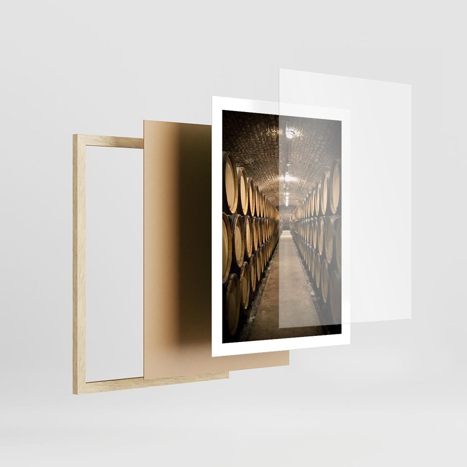 Plakat w ramie 50x70 - Winniczka - winnica, beczki - rama drewno