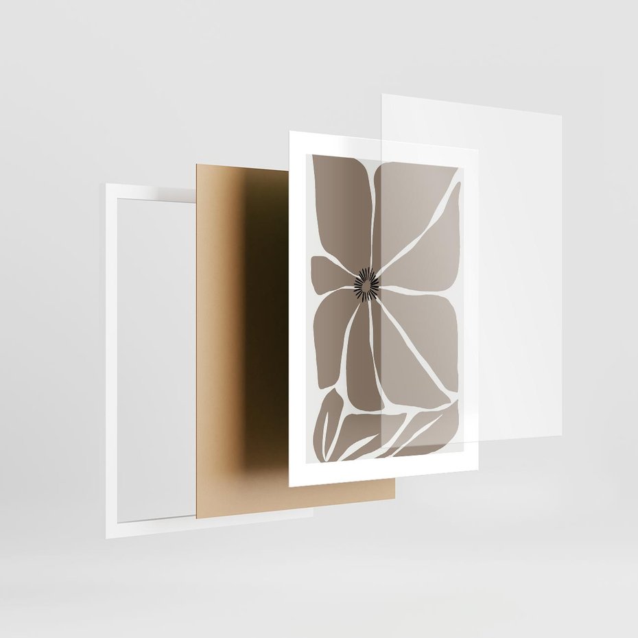 Plakat w ramie 30x40 - Złudne Zmysły - abstrakcyjny kwiat, beże i brązy - rama biała