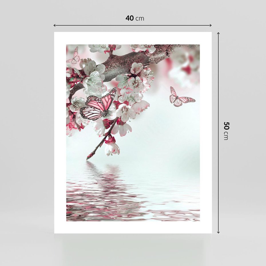 Plakat bez ramy 40x50 - Kwiatowa baśń z motylami - kwiaty, motyle