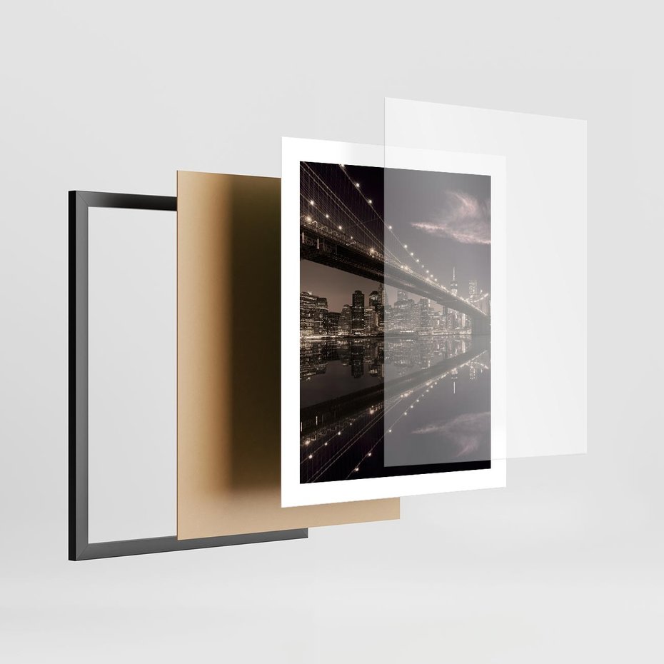 Plakat w ramie 40x50 - Most na nocnym horyzoncie - most, noc - rama czarna