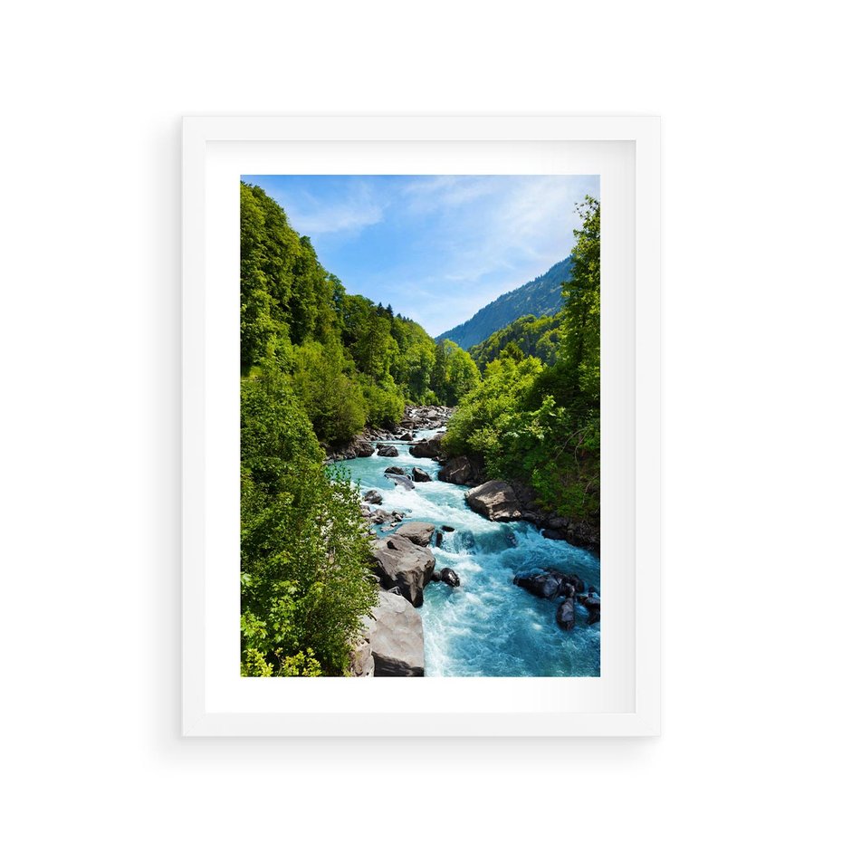 Plakat w ramie 30x40 - Górski strumyk - strumyk, góry - rama biała