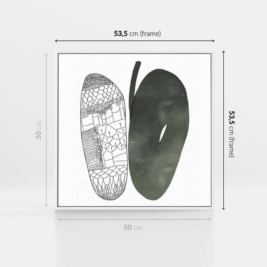 Obraz w ramie 50x50 - Przesunięte Jabłko - minimalistyczny plakat, jabłko - rama biała