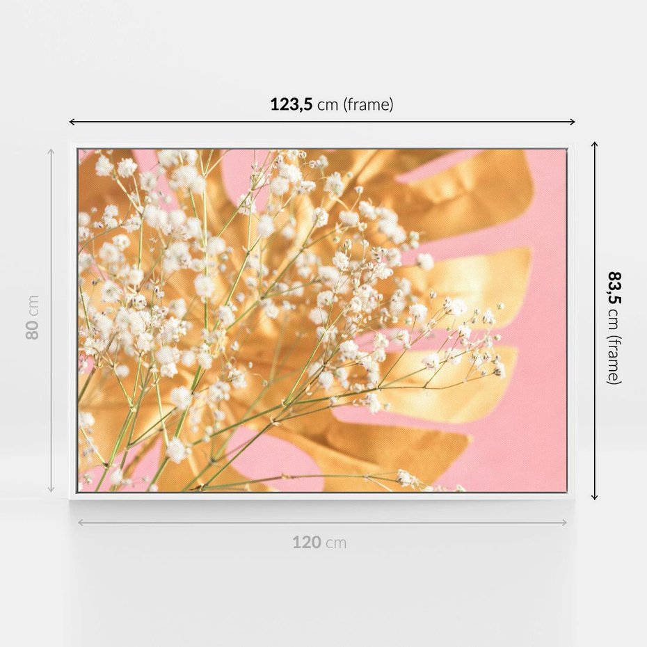 Obraz w ramie 120x80 - : Elegancja w Złocie - złote, liście - rama biała