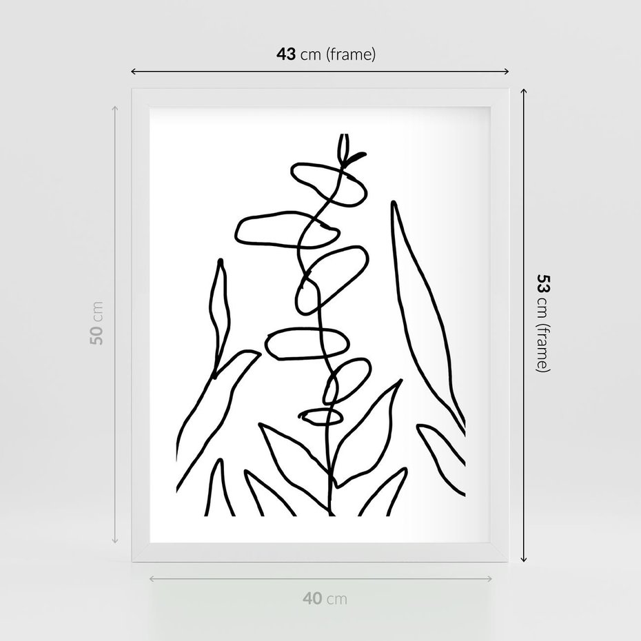 Plakat w ramie 40x50 - Liście Mocy - mroczna sztuka, minimalizm - rama biała