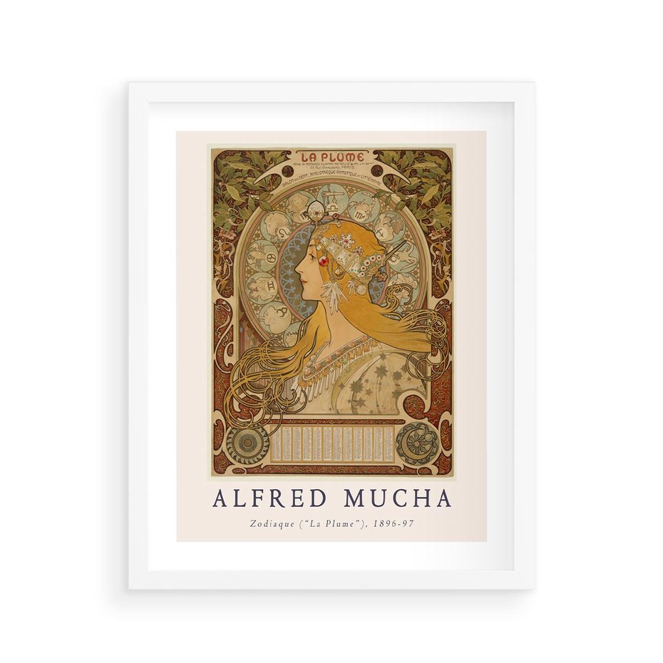 Plakat w ramie 40x50 - Mucha: Reprodukcja i Typografia na Plakacie - reprodukcja, alfons mucha - rama biała