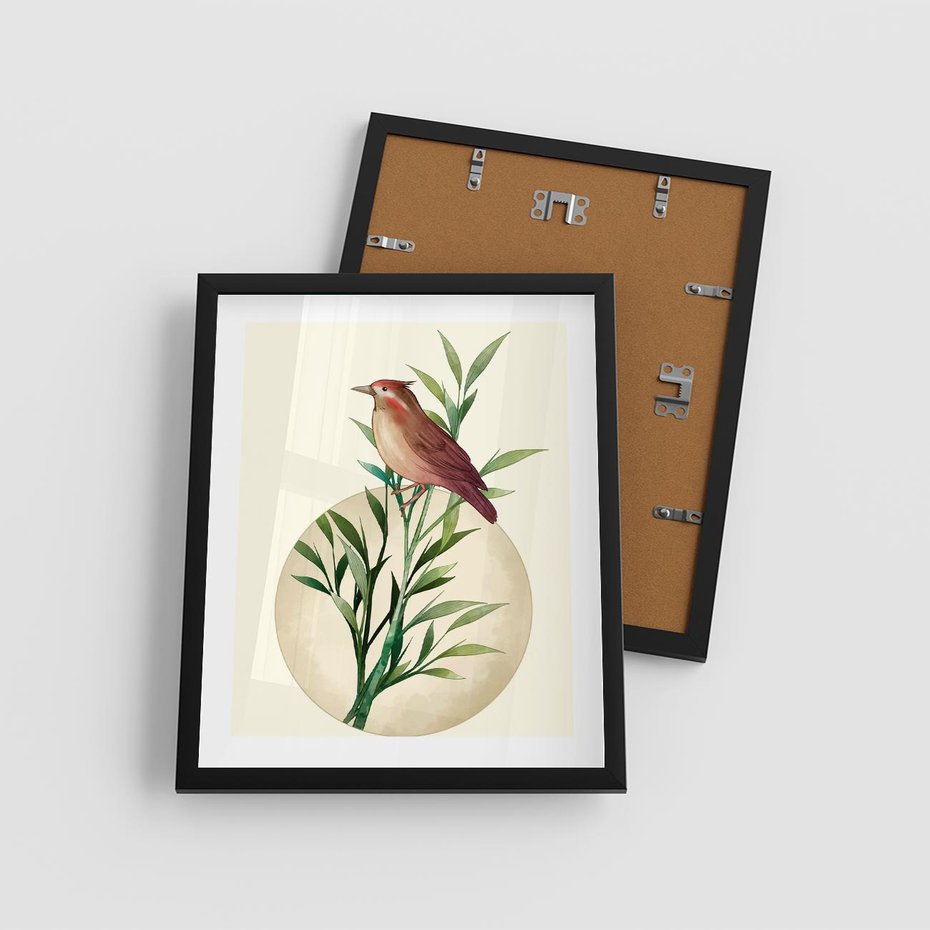 Plakat w ramie 40x50 - Rozkwitająca Delikatność - japońska sztuka, ptak - rama czarna