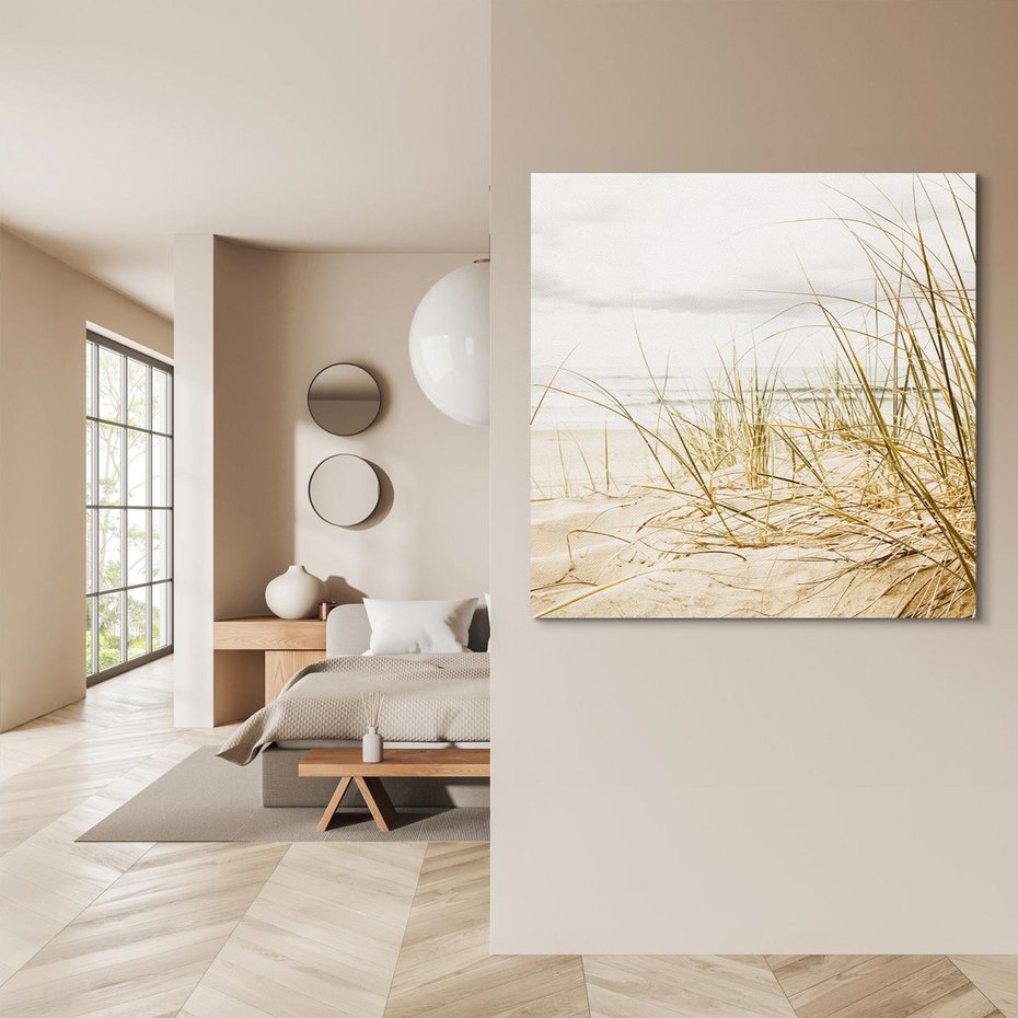 Obraz na płótnie 30x30 - Oaza nad morzem: plaża i roślinność - plaża, morze