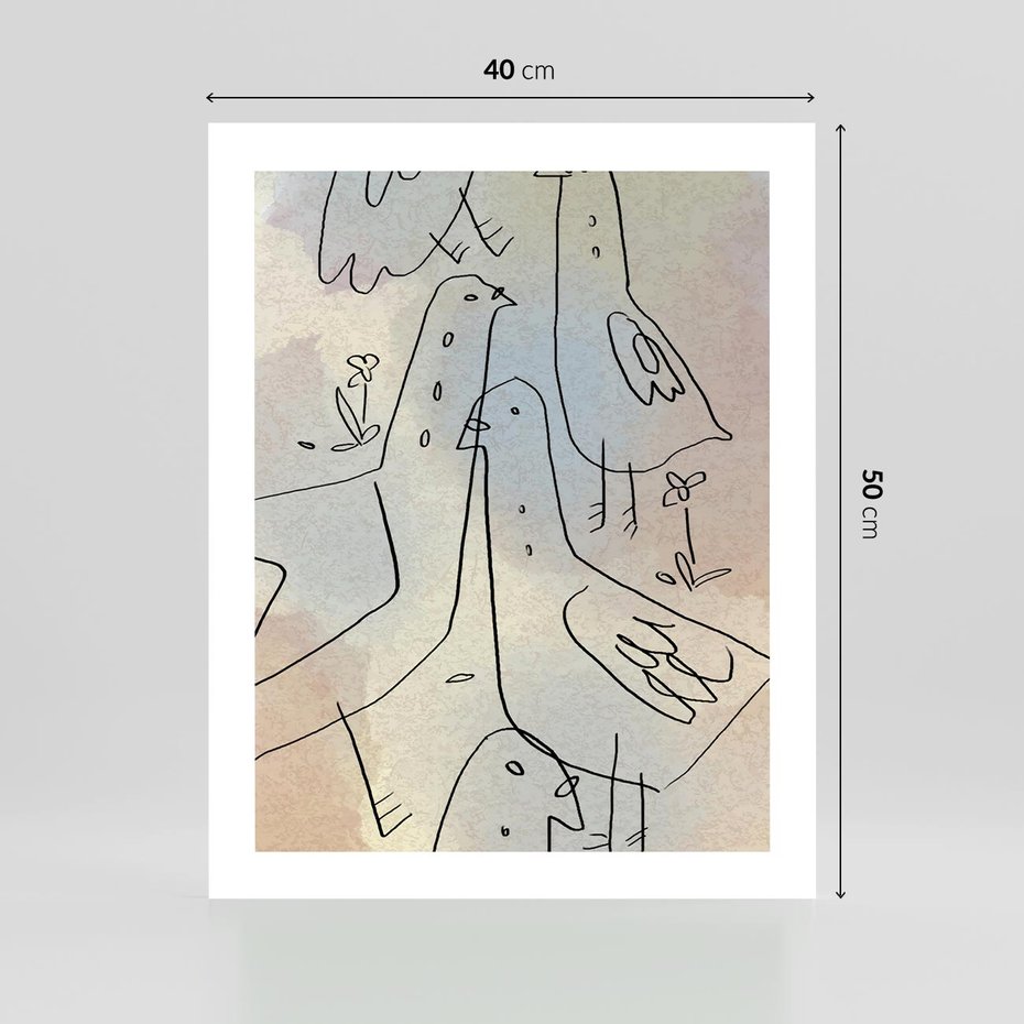 Plakat bez ramy 40x50 - Strukturalna Gromada - abstrakcyjny plakat, szkic ptaków