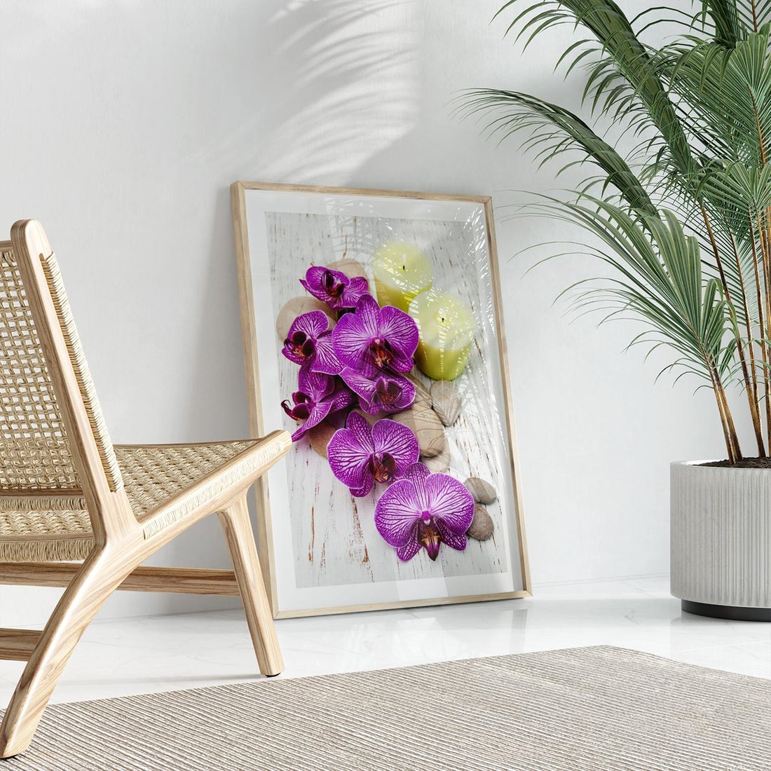 Plakat w ramie 50x70 - Relaksujące spa w otoczeniu orchidei - spa, świece - rama drewno