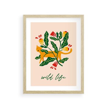 Plakat w ramie 30x40 - Tygrys w Kwiatach - tygrys, plakat - rama drewno