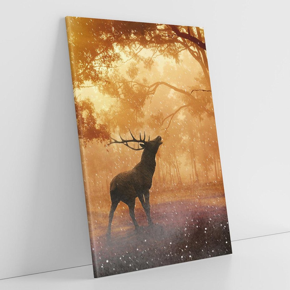 Obraz na płótnie 80x120 - Spotkanie jelena w lesie - jeleń, las