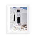 Plakat w ramie 40x50 - Santorini - Grecja błękitem malowana - Santorini, Grecja - rama biała