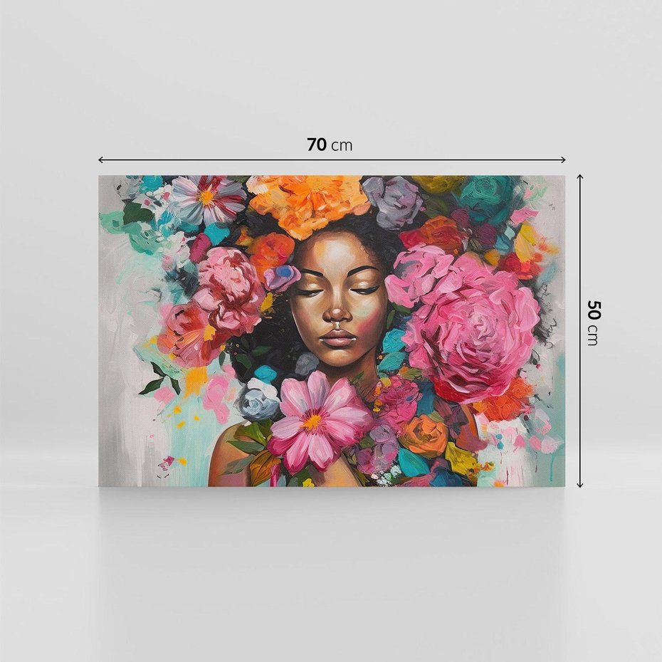 Obraz na płótnie 70x50 - Z Głową w Kwiatach - obraz olejny, sztuka nowoczesna