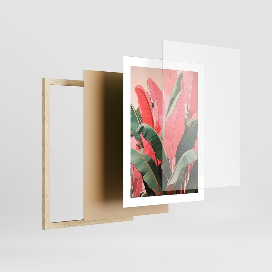 Zestaw obrazy w ramie 40x50 galeria - liście, tropikalne, bananowiec - rama drewno