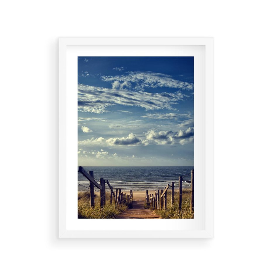 Plakat w ramie 30x40 - Plaża i morze - plaża, morze - rama biała