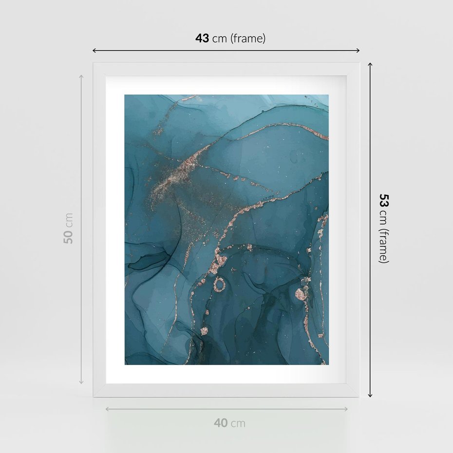 Plakat w ramie 40x50 - Marmurowa Elegancja: Kolory Oceanu - marmur, kolory oceanu - rama biała