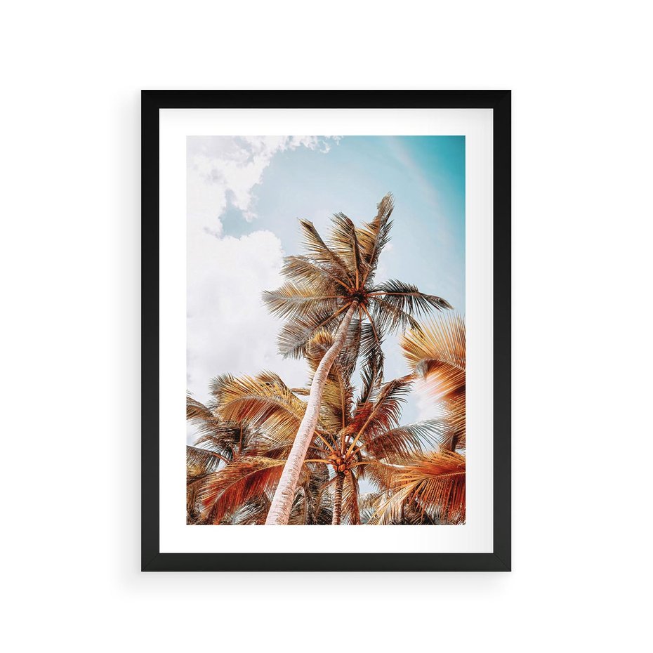 Plakat w ramie 30x40 - Plażowa Idylla z Palmami - palmy, rajska plaża - rama czarna