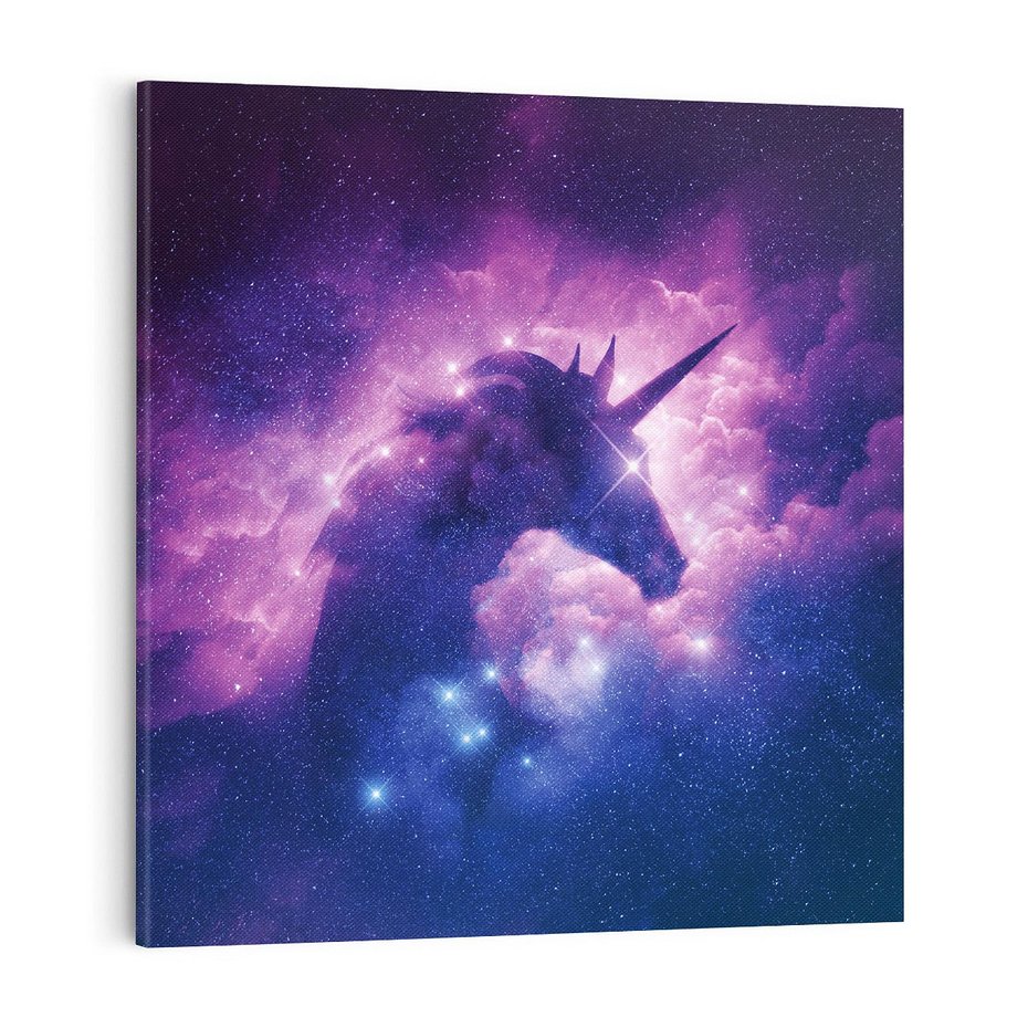 Obraz na płótnie 70x70 - Mityczna podróż - kosmos, jednorożec