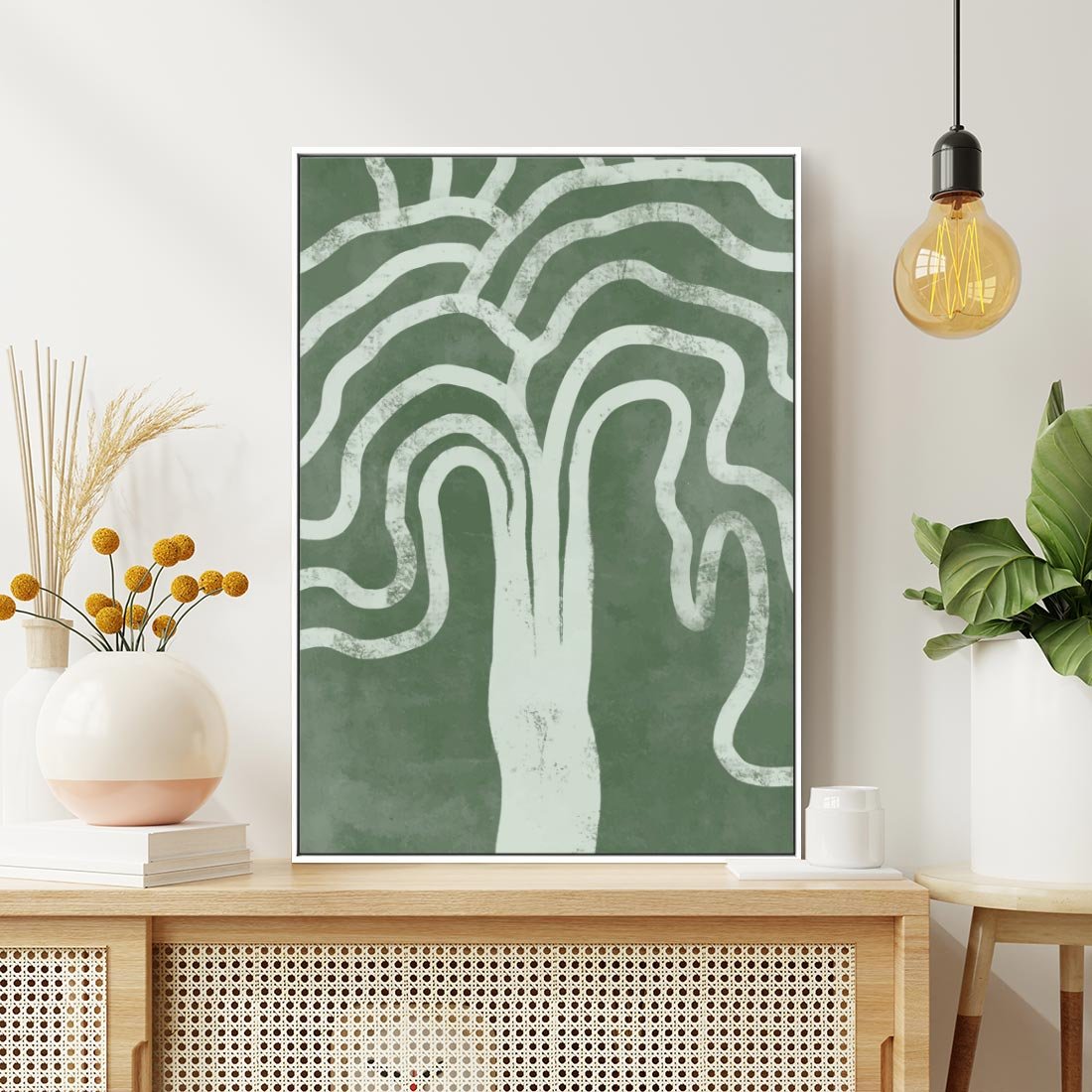 Obraz w ramie 70x100 - Inspirujące Zawiłości Zieleni - abstrakcyjny kształt, zielony plakat - rama biała