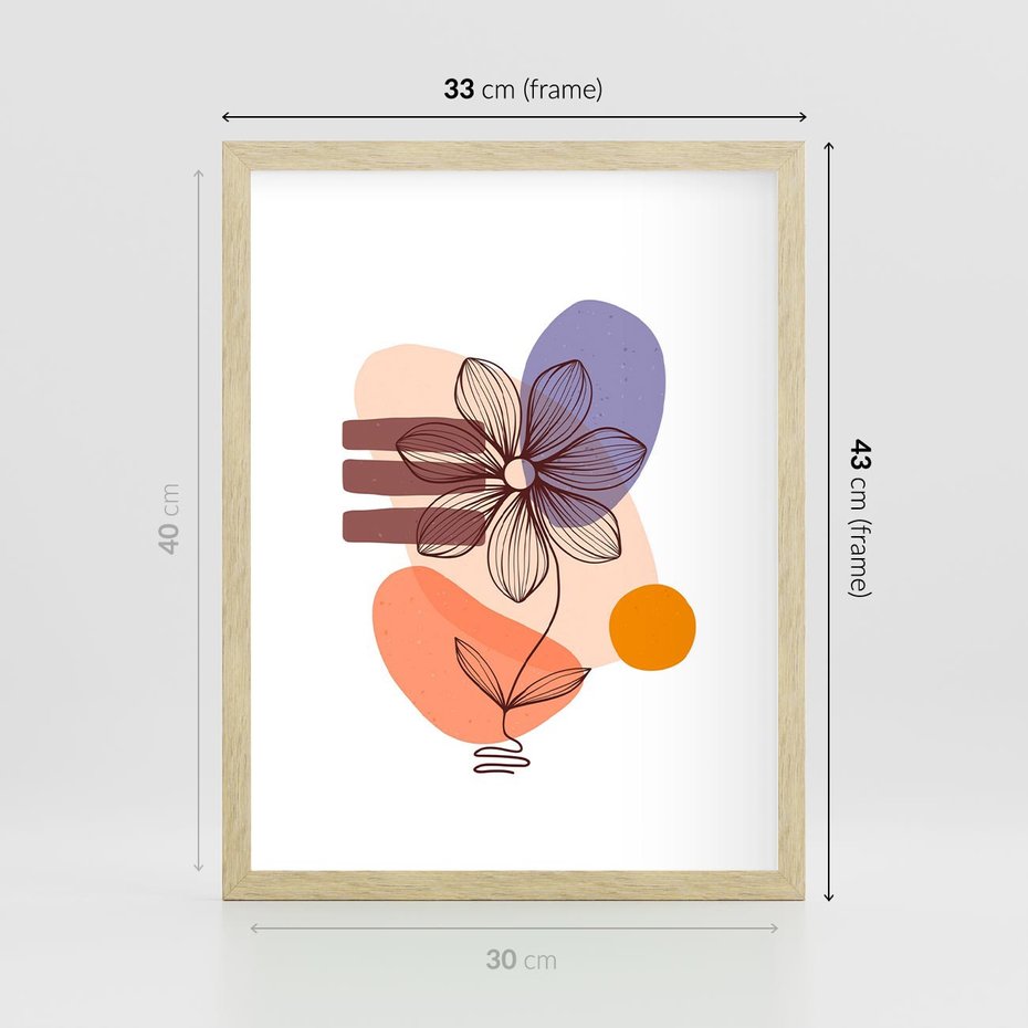 Plakat w ramie 30x40 - Migocące Odbicia Kwiatów - abstrakcyjna sztuka, plamy - rama drewno
