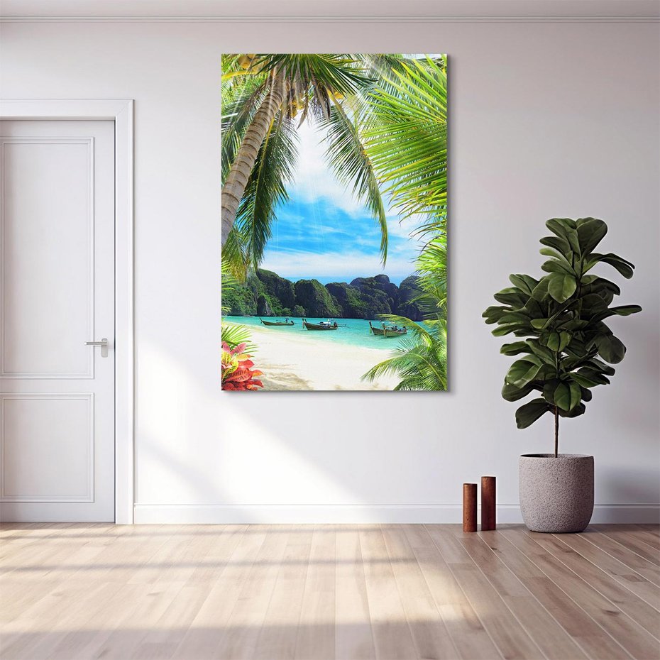 Obraz na płótnie 80x120 - Palmy tańczące na tropikalnej plaży - palmy, plaża