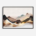 Obraz w ramie 100x70 - Góry Tonące w Pastelach - złote pastelowe góry, akwarela - rama czarna