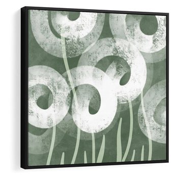 Obraz w ramie 50x50 - Spokojne Plamy Natury - zielony plakat, roślinne motywy - rama czarna