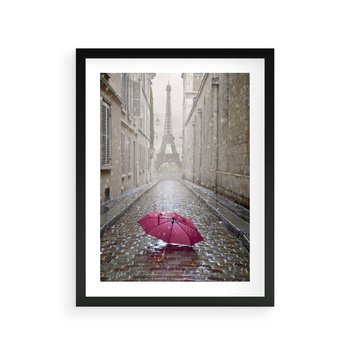 Plakat w ramie 40x50 - Francuska elegancja pod parasolem - Francja, parasol - rama czarna