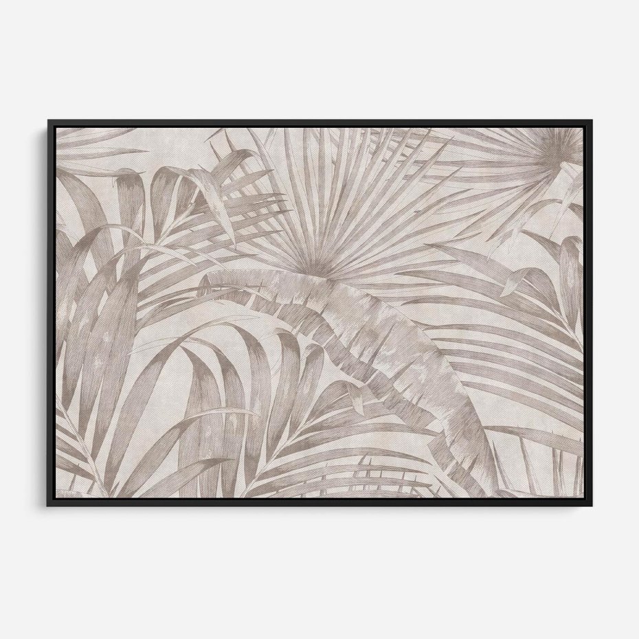 Obraz w ramie 70x50 - Odsłonięte liściowe wspomnienia - monochromatyczne, kolory sepii - rama czarna