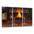 Obraz na płótnie 120x80 - Wino, Kieliszki, Kominek - Wieczór Pełen Relaksu - wino, kieliszki