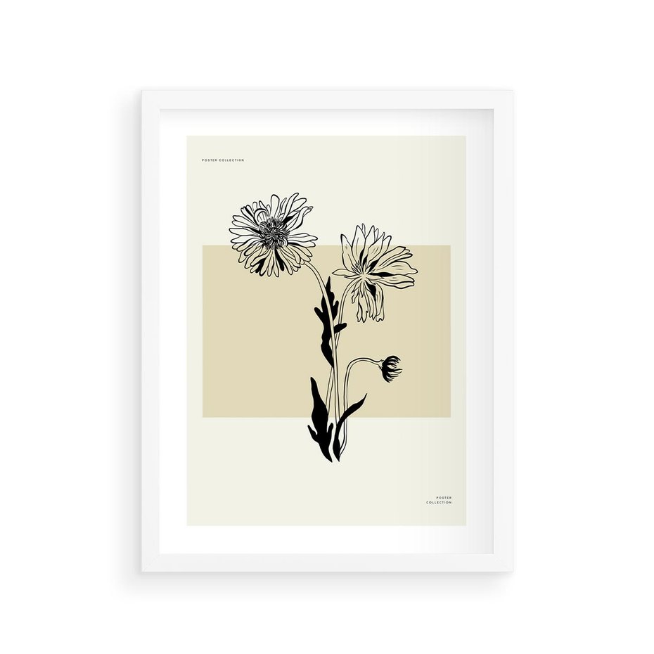 Plakat w ramie 30x40 - Kwiatowe Płótno - kwiaty, typografia - rama biała