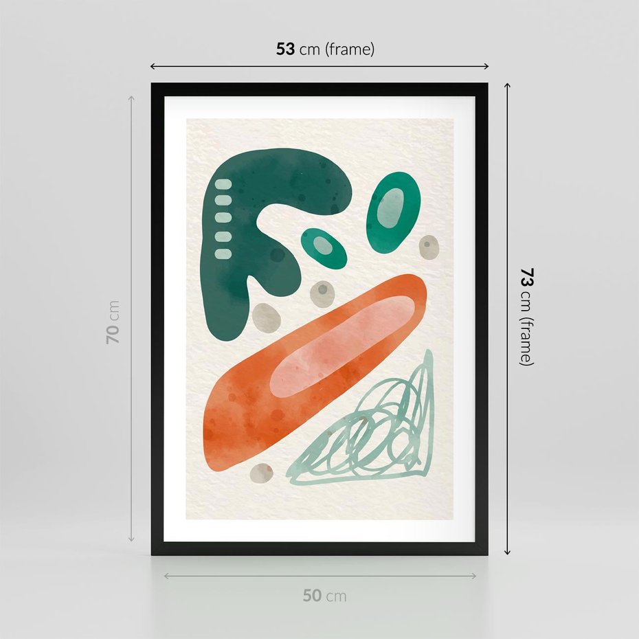 Plakat w ramie 50x70 - Podróżne Wizje - abstrakcyjne plamy, zielony - rama czarna