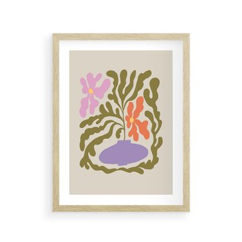 Plakat w ramie 30x40 - Kolorowe Echa - kwiaty, abstrakcja - rama drewno