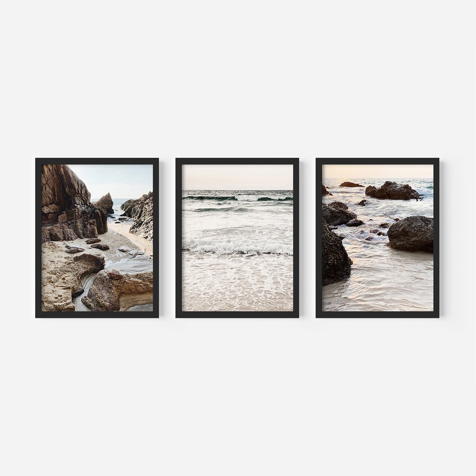 Zestaw obrazy w ramie 50x70 galeria - Morze, plaża, klify - rama czarna