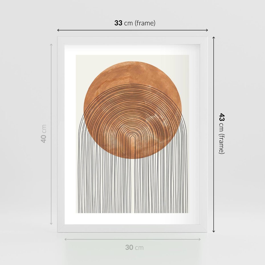 Plakat w ramie 30x40 - Konturem Kształtowane - koło, boho styl - rama biała