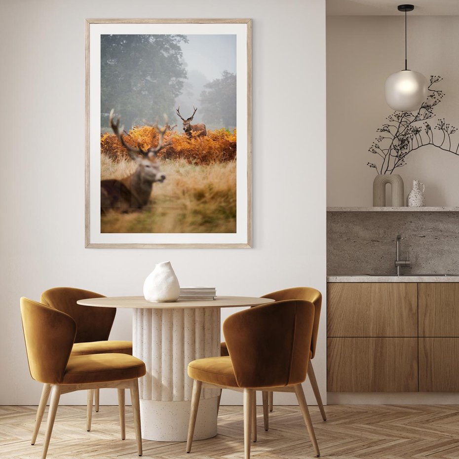 Plakat w ramie 40x50 - Malownicza Harmonia - jelenie, jesień - rama drewno