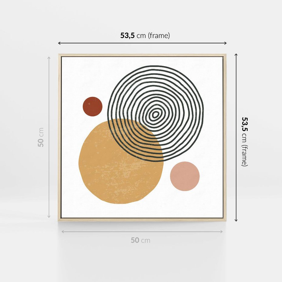Obraz w ramie 50x50 - Wewnętrzne Formy - koła okręgi, abstrakcyjna nowoczesna sztuka - rama drewno