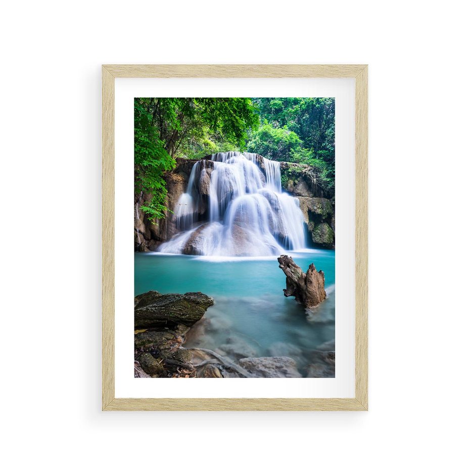 Plakat w ramie 30x40 - Abstrakcyjna nowoczesność - wodospad, woda - rama drewno