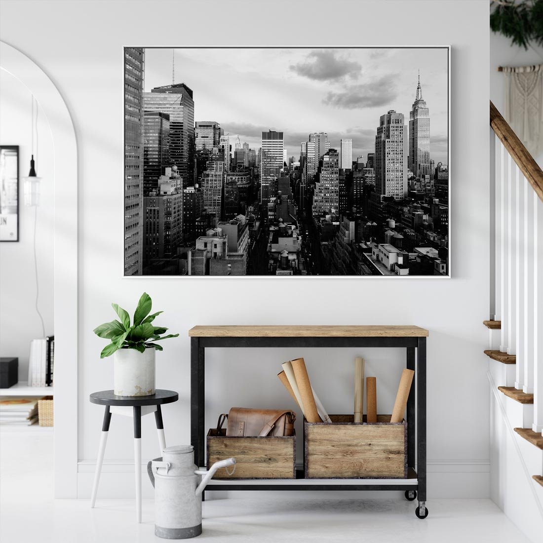 Obraz w ramie 70x50 - Wibracje Miejskiego Życia - miasto, wieżowce - rama biała