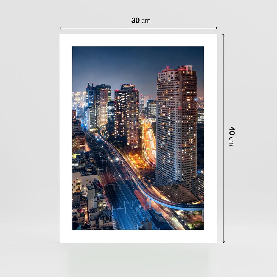 Plakat bez ramy 30x40 - Miasto nocą z wieżowcami w tle - miasto, nocą