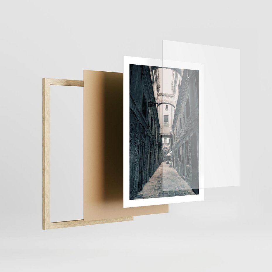 Plakat w ramie 50x70 - Odkryj tajemnice miasta - uliczka, perspektywa - rama drewno
