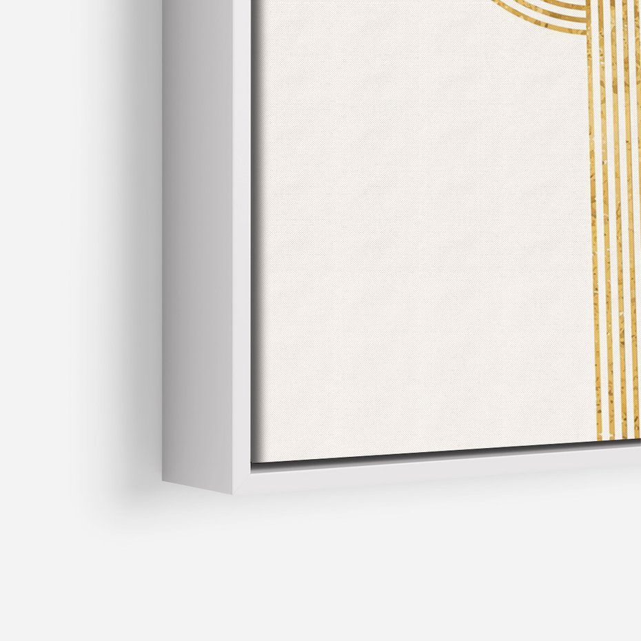 Obraz w ramie 80x120 - Podróżne Kształty - geometryczne linie w złotym kolorze, minimalizm - rama biała