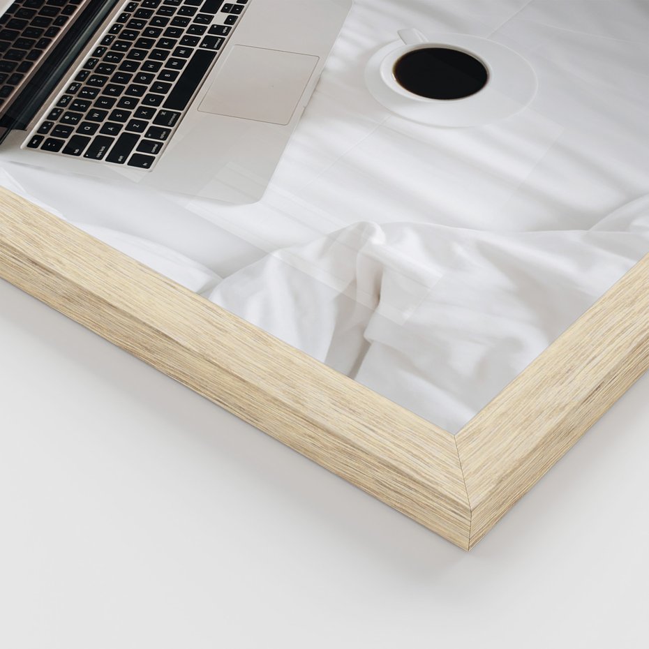 Zestaw obrazy w ramie 50x70 galeria - Kawa, praca, laptop, typografia - rama drewno