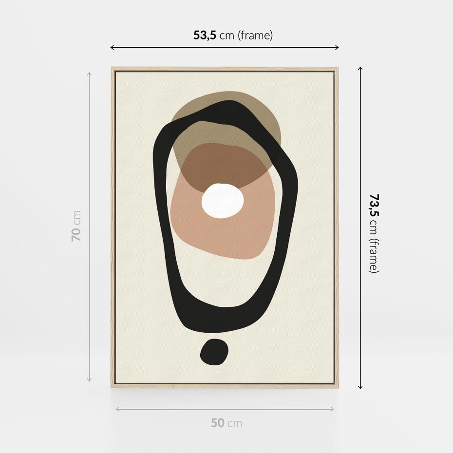 Obraz w ramie 50x70 - Intrygujące Zaskoczenia - beżowa abstrakcyjna kompozycja, czarny akcent - rama drewno
