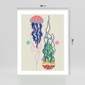 Plakat bez ramy 40x50 - Morskie Pulsacje - nowoczesny optymistyczny plakat, kolorowe meduzy